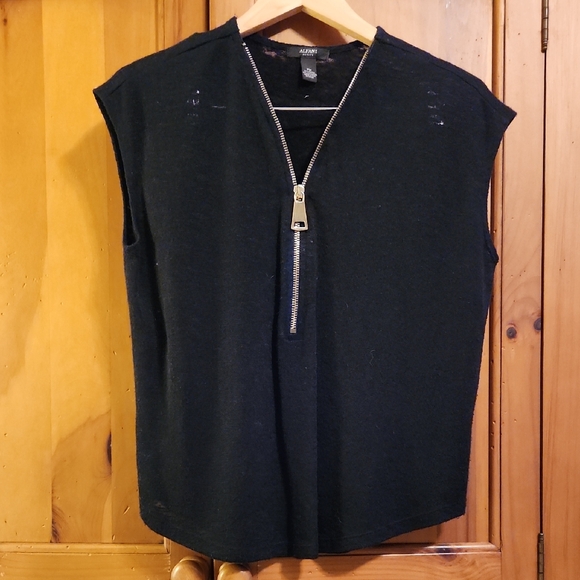 Alfani Black Sleeveless Zip-Up Blouse - Picture 1 of 4